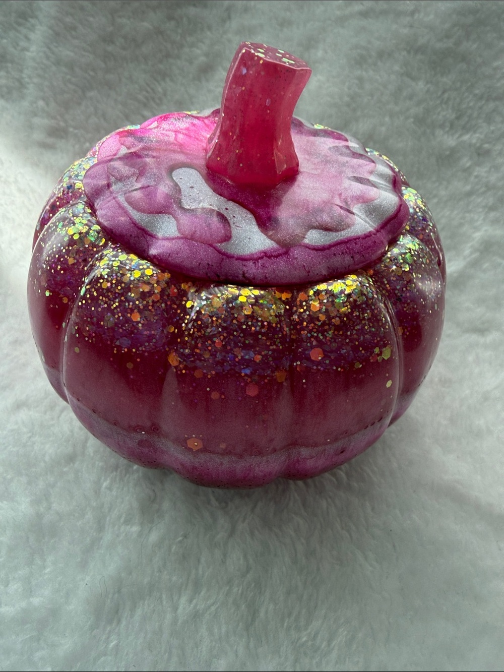 Handmade Pink Pumpkin Jar with Gold Glitter Accent
